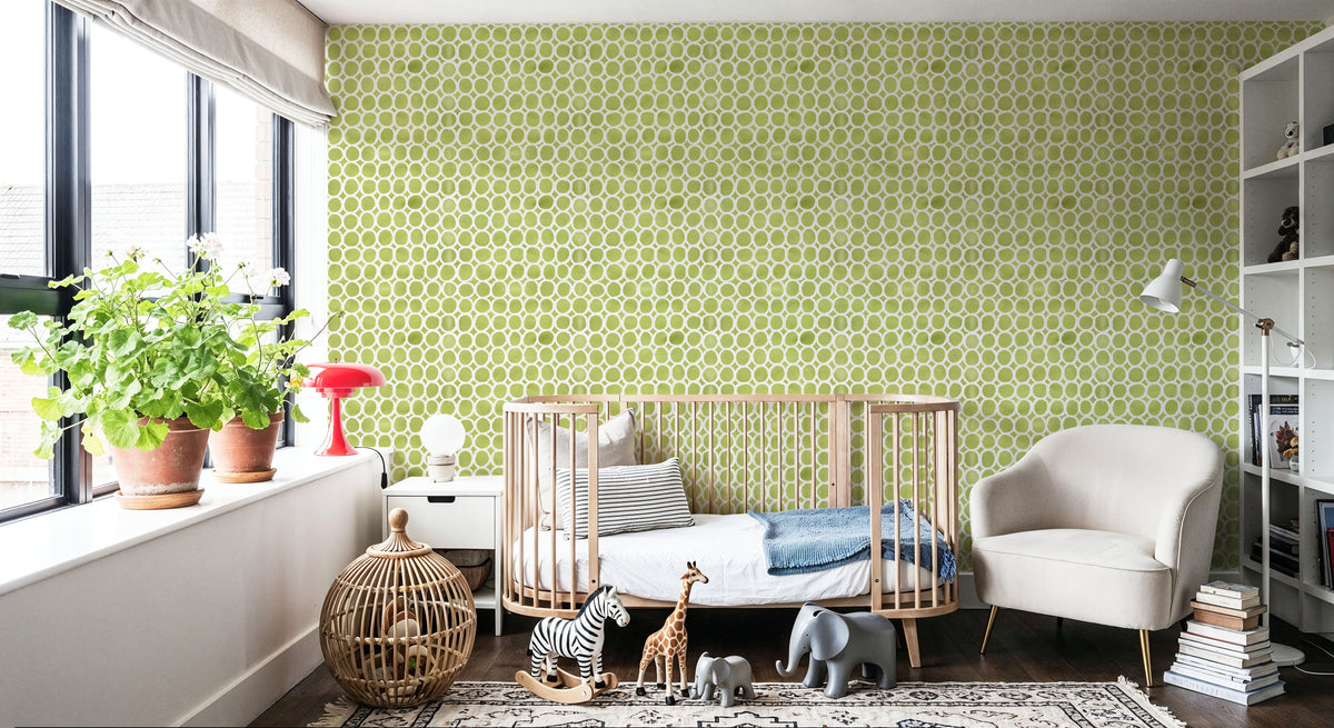 Mixed Green Circles Inverse Mural Wallpaper - room preview 02