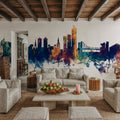 Oslo Skyline Blue & Bronze Mural Wallpaper - room preview 02