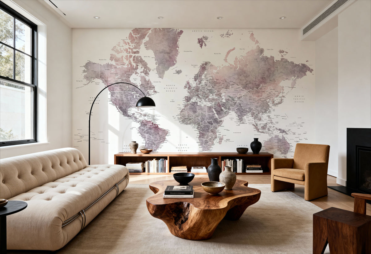 World Map Cities - Noelie Mural Wallpaper - room preview 02