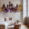 Houston Skyline Purple & Gold Mural Wallpaper - room preview 02