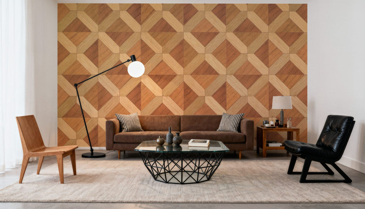 Timber Mosaic Mural Wallpaper - room preview 02