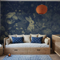 Rabbits Blue Mural Wallpaper - room preview 02