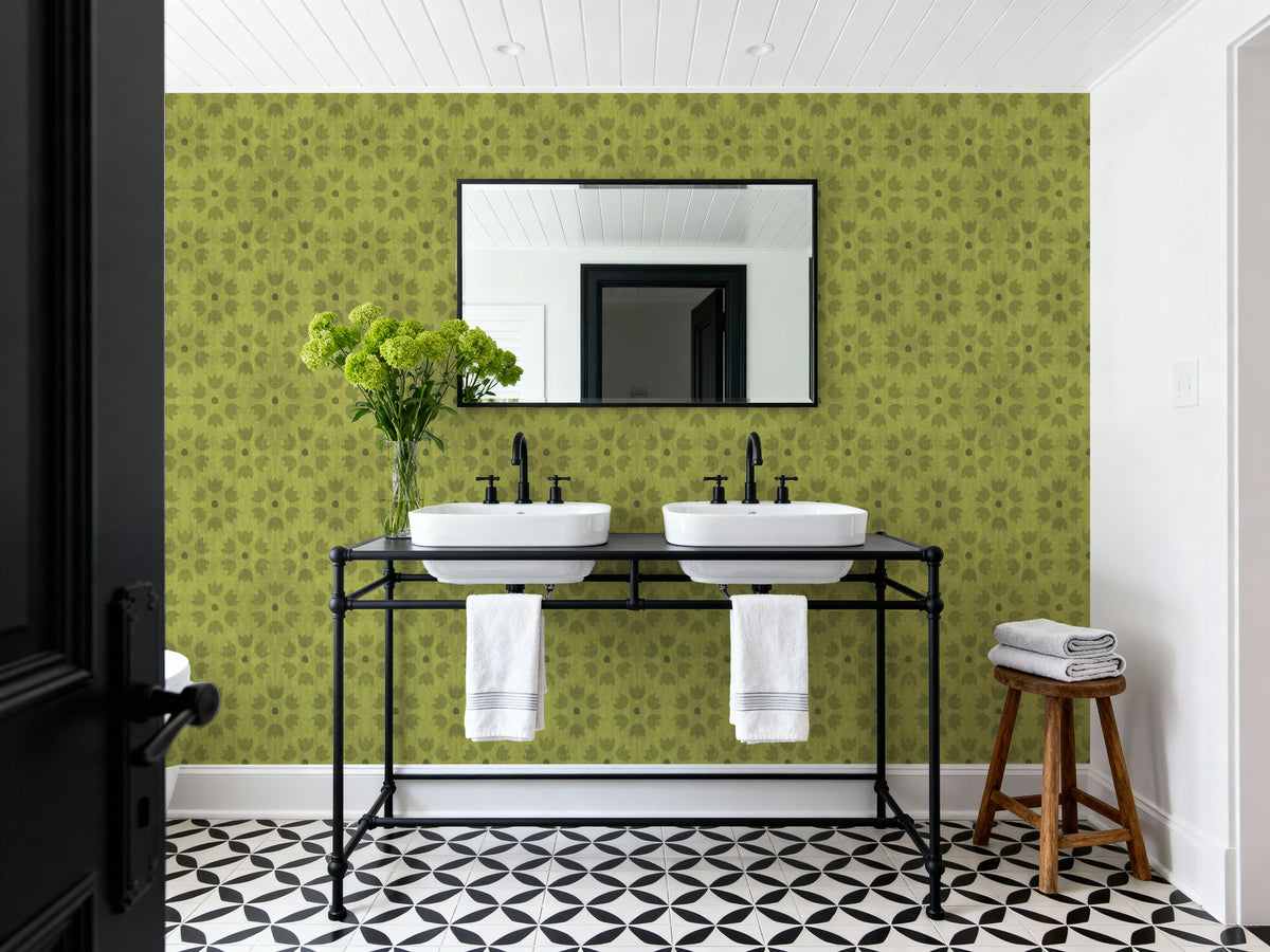 La Vida Flowers Green Mural Wallpaper - room preview 02