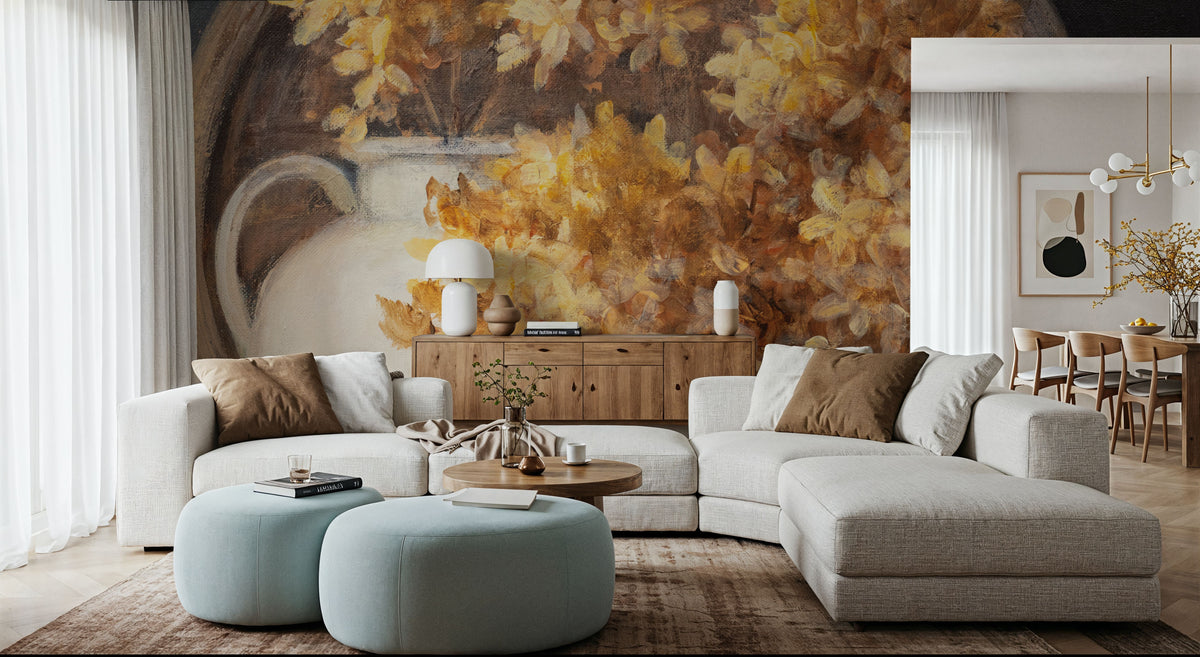 Golden Hydrangeas II Mural Wallpaper - room preview 02