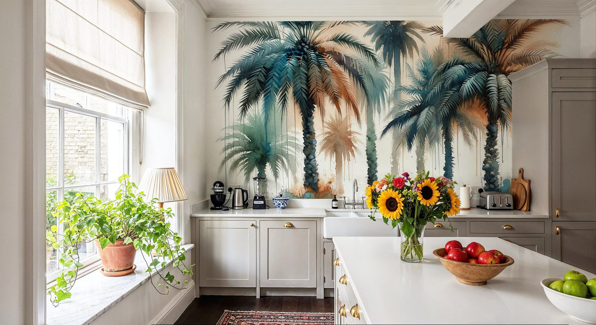 Palm Grove Watercolor Mural Wallpaper - room preview 02
