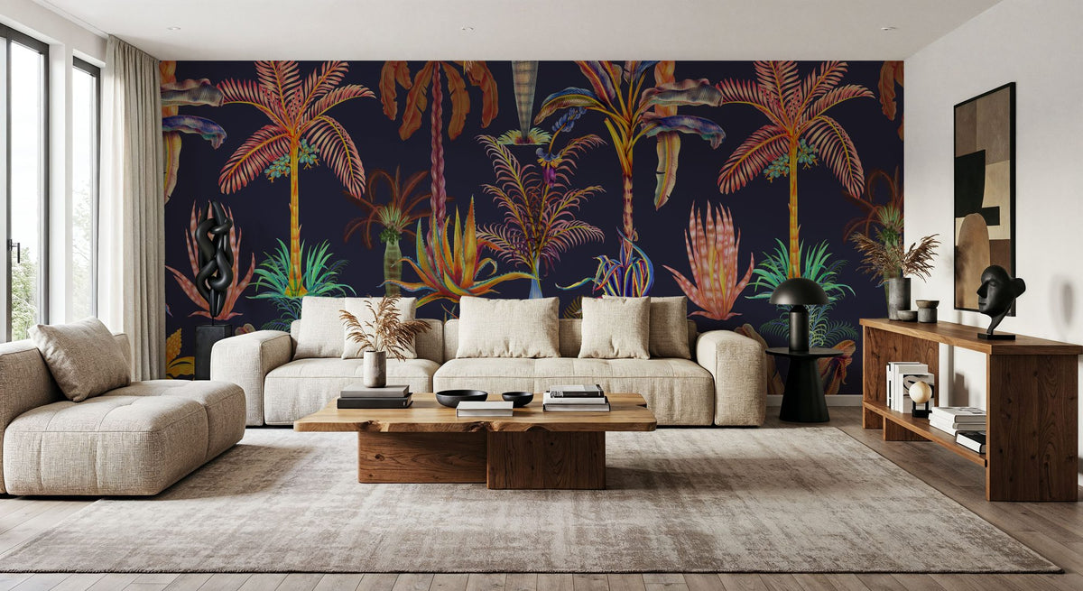 Statement Palm, Midnight Mural Wallpaper - room preview 02