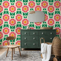 Retro Bold Blooms, Pink Mural Wallpaper - room preview 02