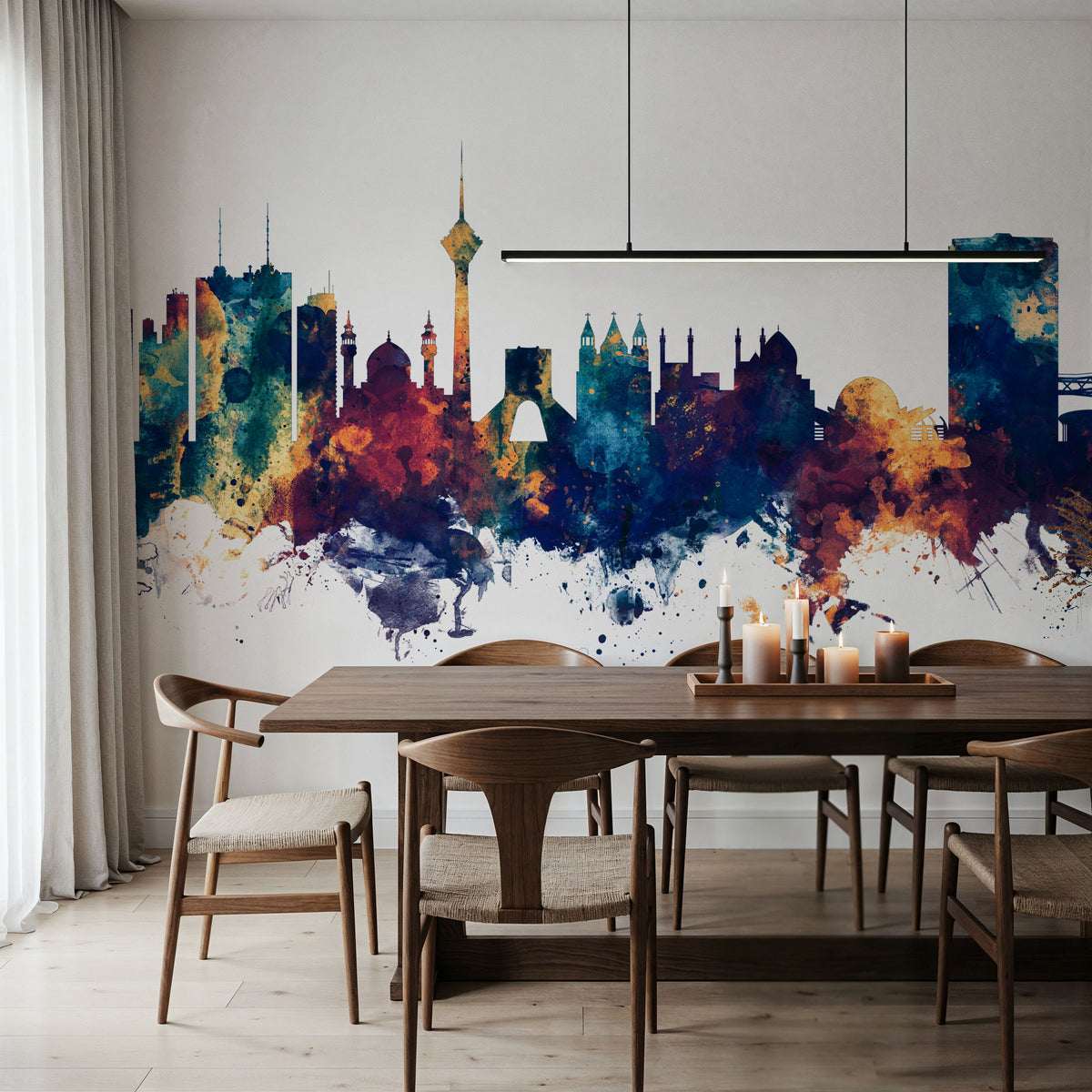 Tehran Iran Skyline Blue & Bronze Mural Wallpaper - room preview 02