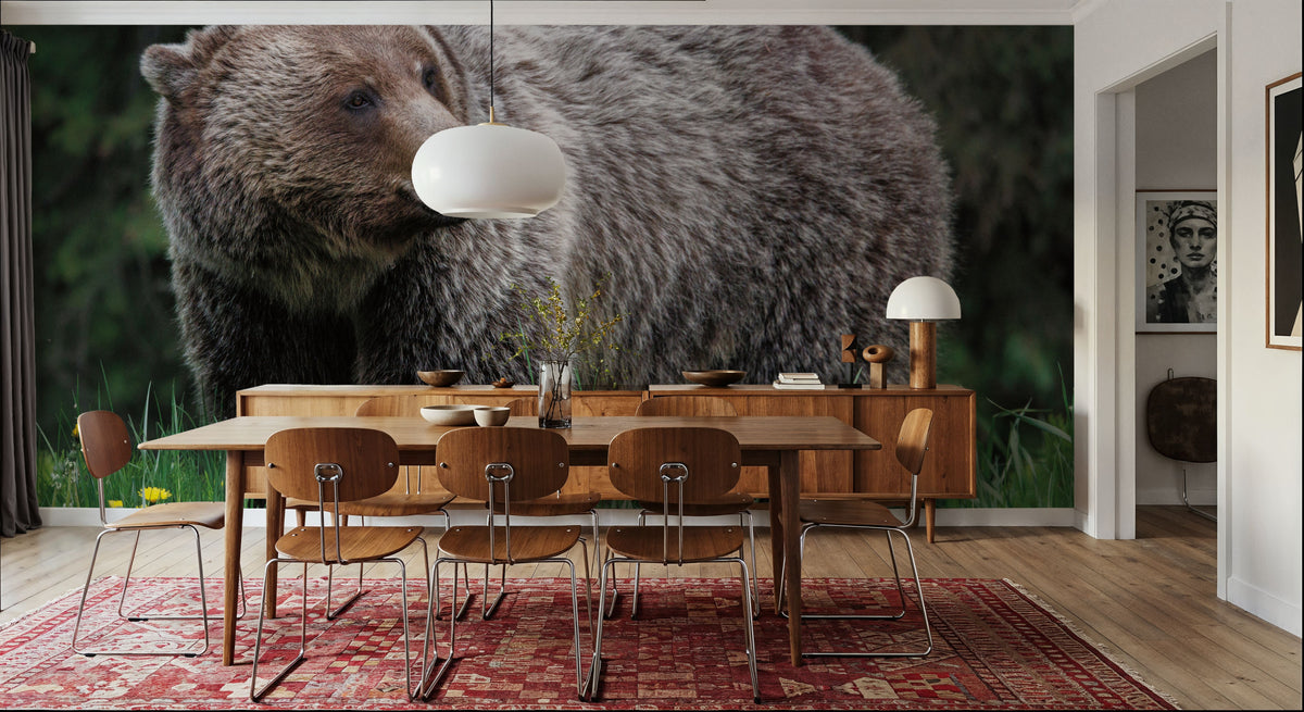 British Columbia Grizzly in a Field Mural Wallpaper - room preview 02