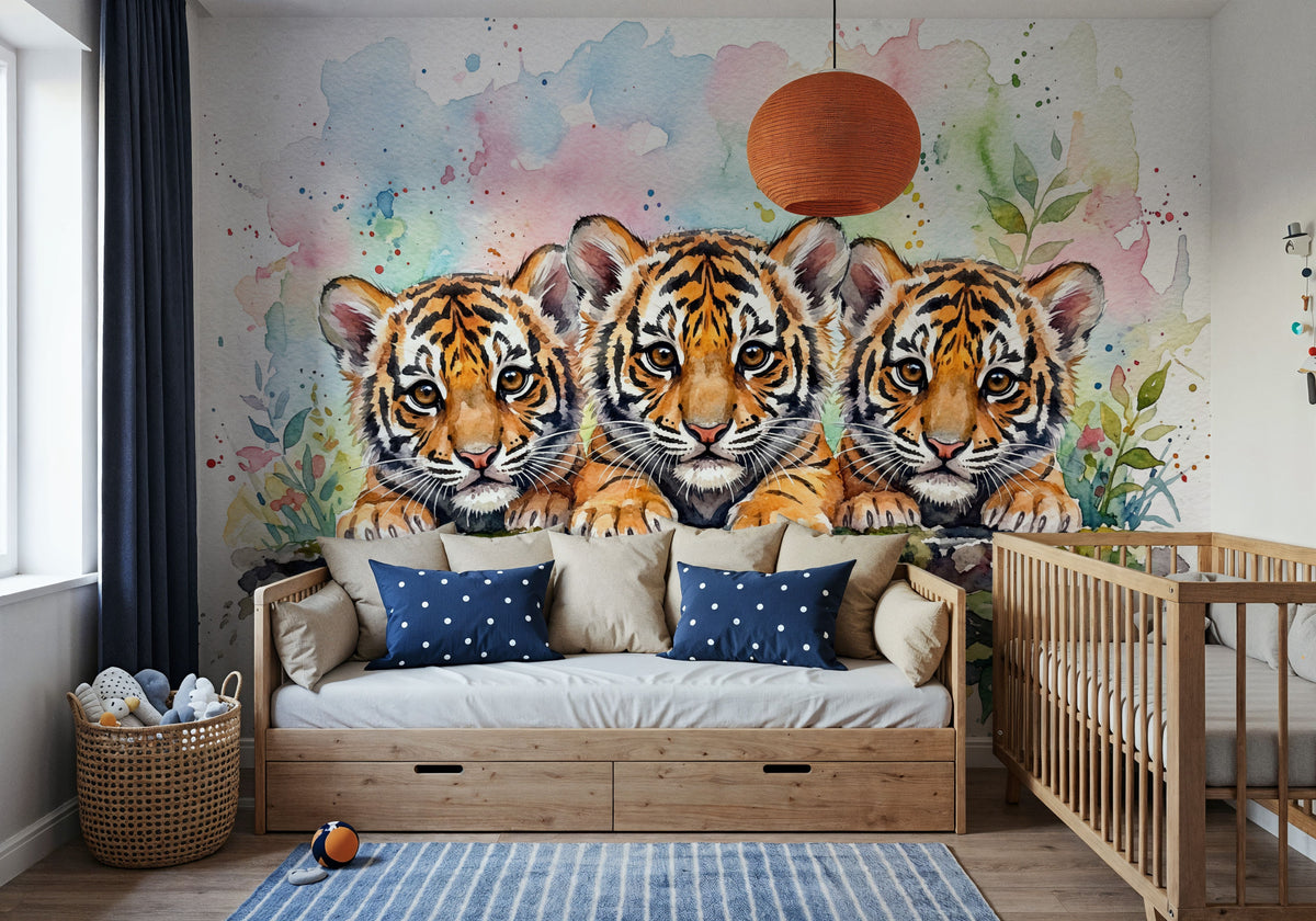 Tiger Cubs - Cute Baby Animals Series Mural Wallpaper - room preview 02
