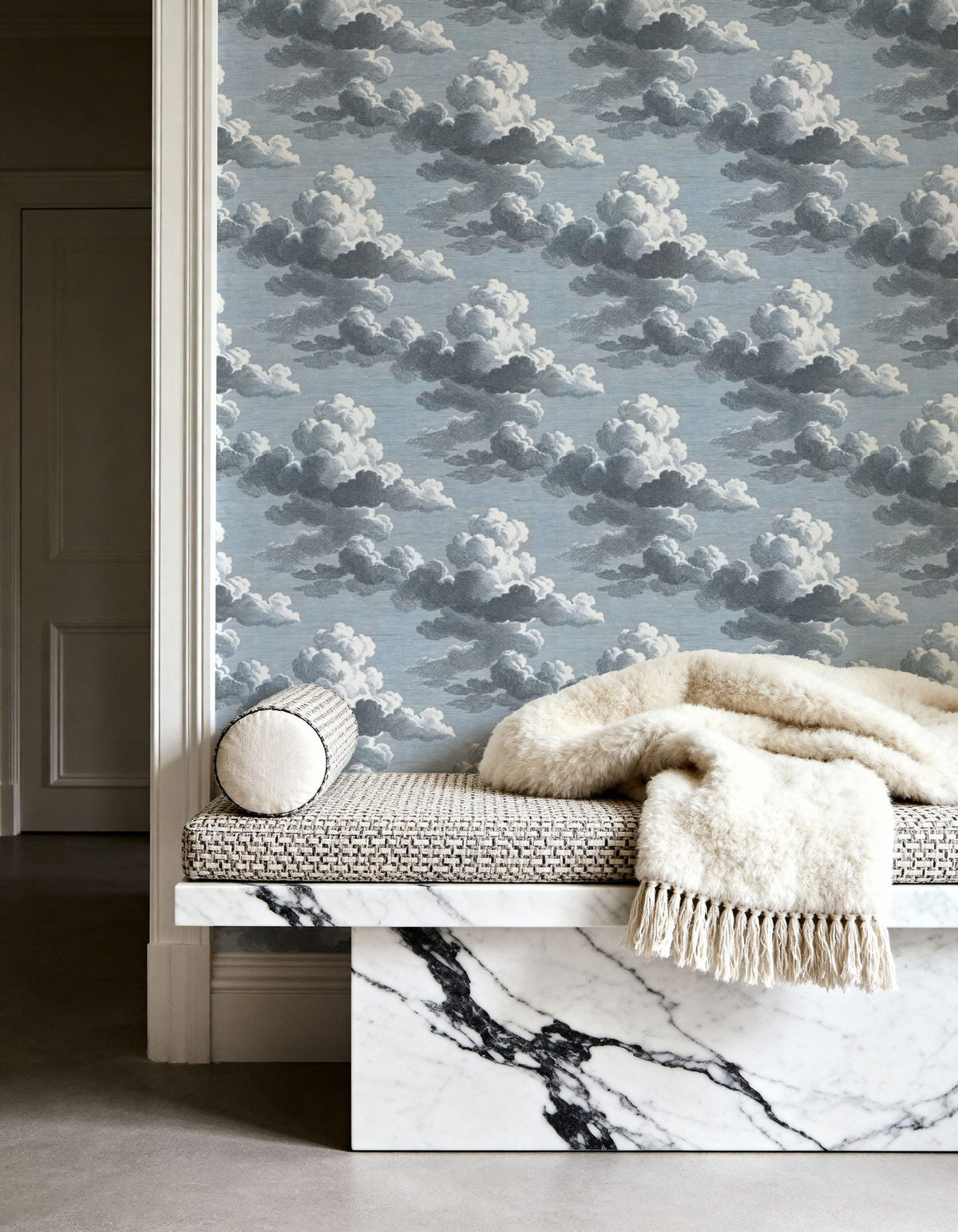 Intaglio Clouds Pattern, Ink Blue Mural Wallpaper - room preview 02
