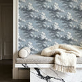 Intaglio Clouds Pattern, Ink Blue Mural Wallpaper - room preview 02