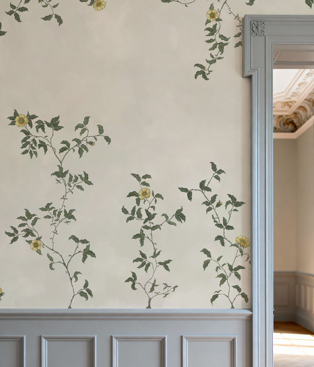 Rambling Rose, Mustard on Cream Mural Wallpaper - room preview 02
