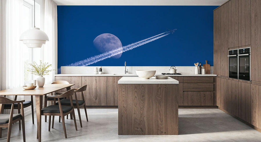 Moon Wallpaper Mural – Lunar Wall Mural – Airplane Trails and Moon