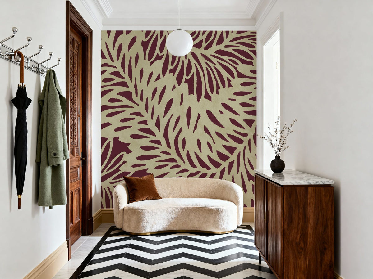 Leaf Wave Claret Mural Wallpaper - room preview 02