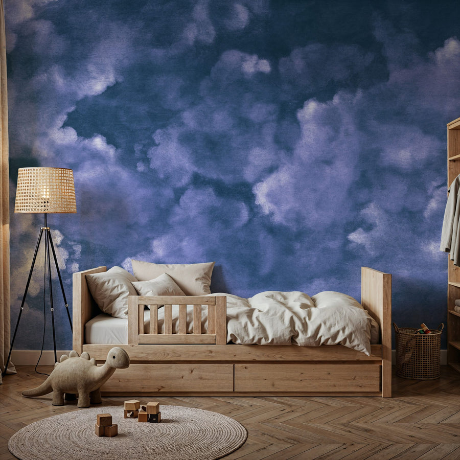 Cloud Wallpaper Mural – Sky Wall Mural – Painted Dreamy Clouds, Purple