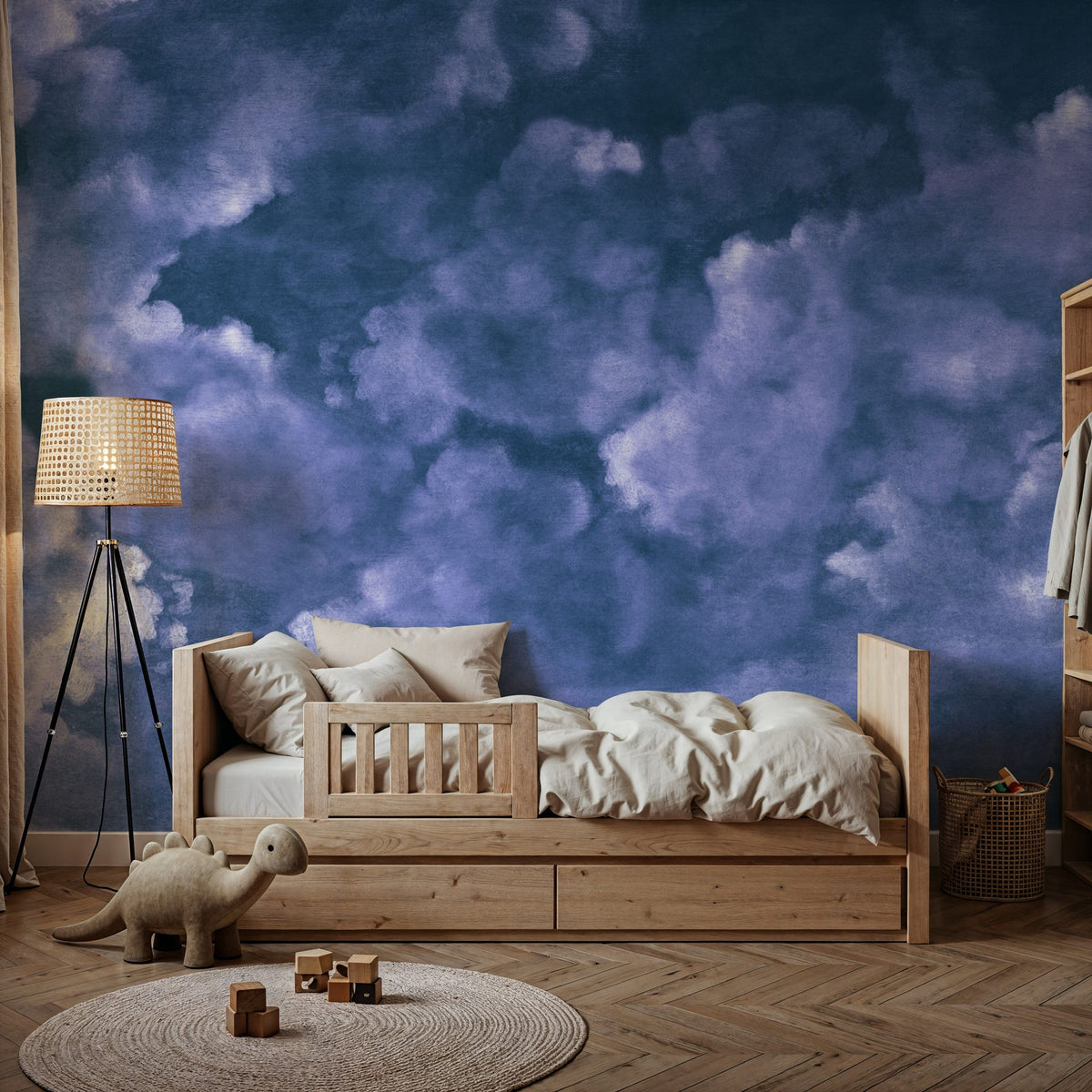 Painted Dreamy Clouds, Purple Mural Wallpaper - room preview 02