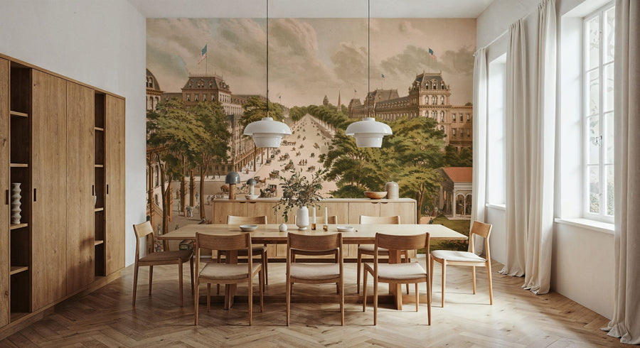 Vintage Wallpaper Mural – Retro Wall Mural – Vintage Saratoga Springs, New York