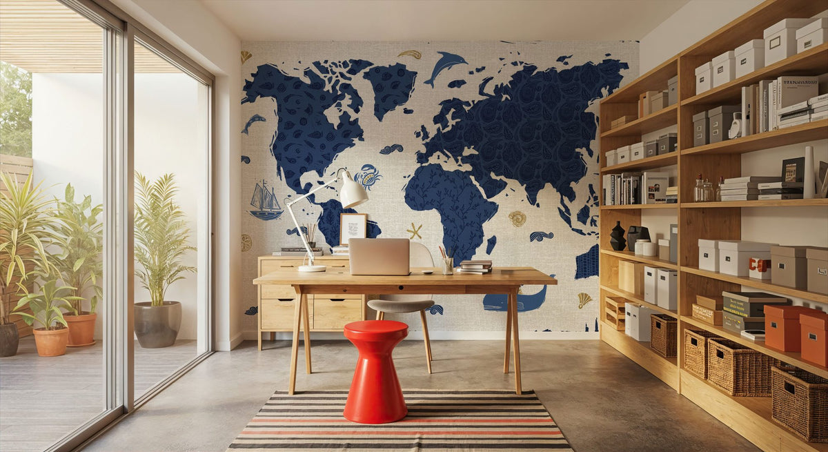 Sea This Map White Mural Wallpaper - room preview 02