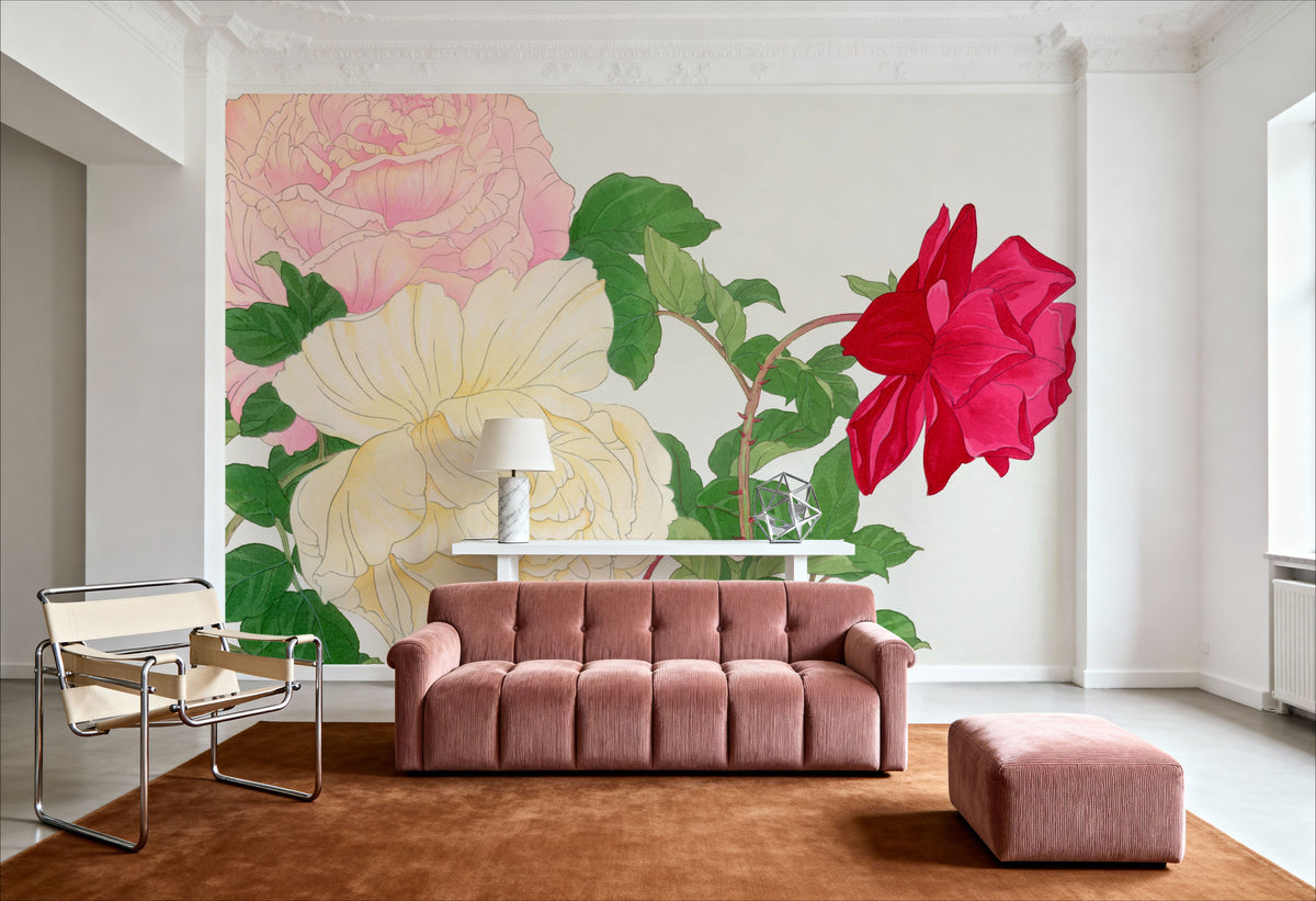 Tanigami Rose Trio Mural Wallpaper - room preview 02