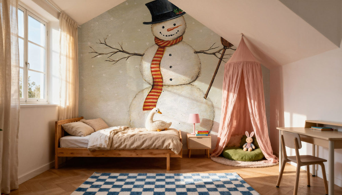 Deck the Halls Snowman Mural Wallpaper - room preview 02