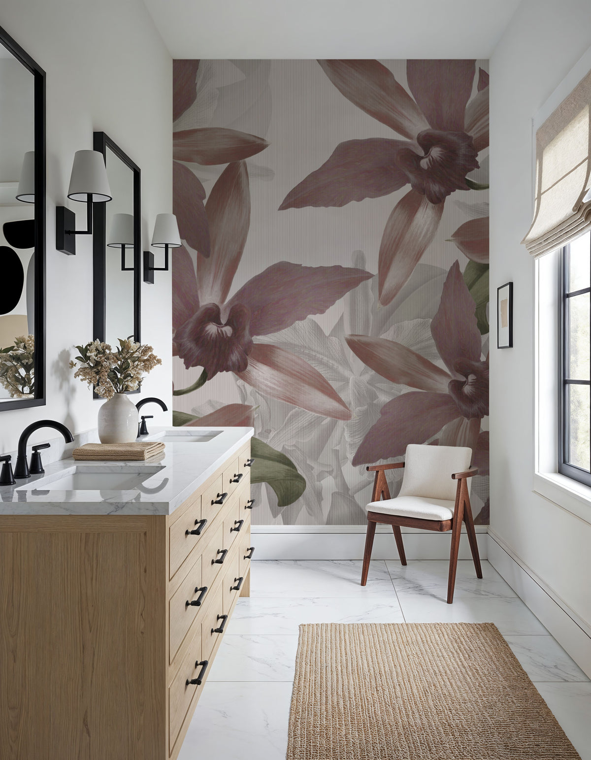 Big Orchids Sepia Mural Wallpaper - room preview 02