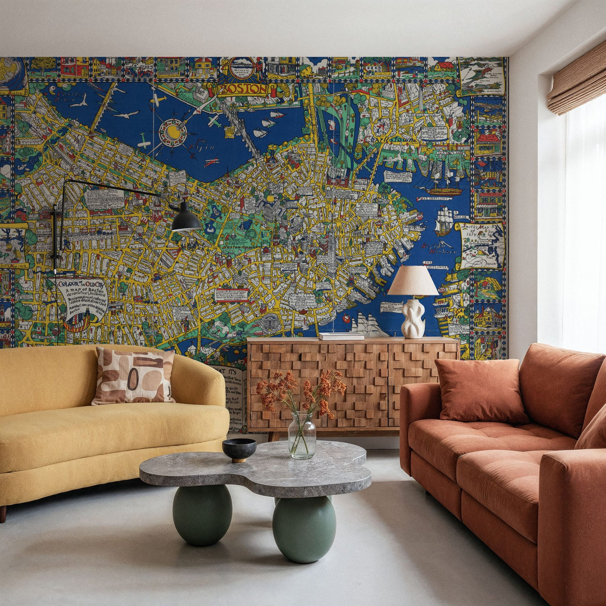 Dwellpaper Decorative Boston Map Mural Wallpaper image 2
