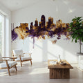 Kansas City Missouri Skyline Purple & Gold Mural Wallpaper - room preview 02