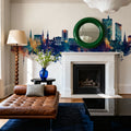 Fort Wayne Indiana Skyline Blue & Bronze Mural Wallpaper - room preview 02