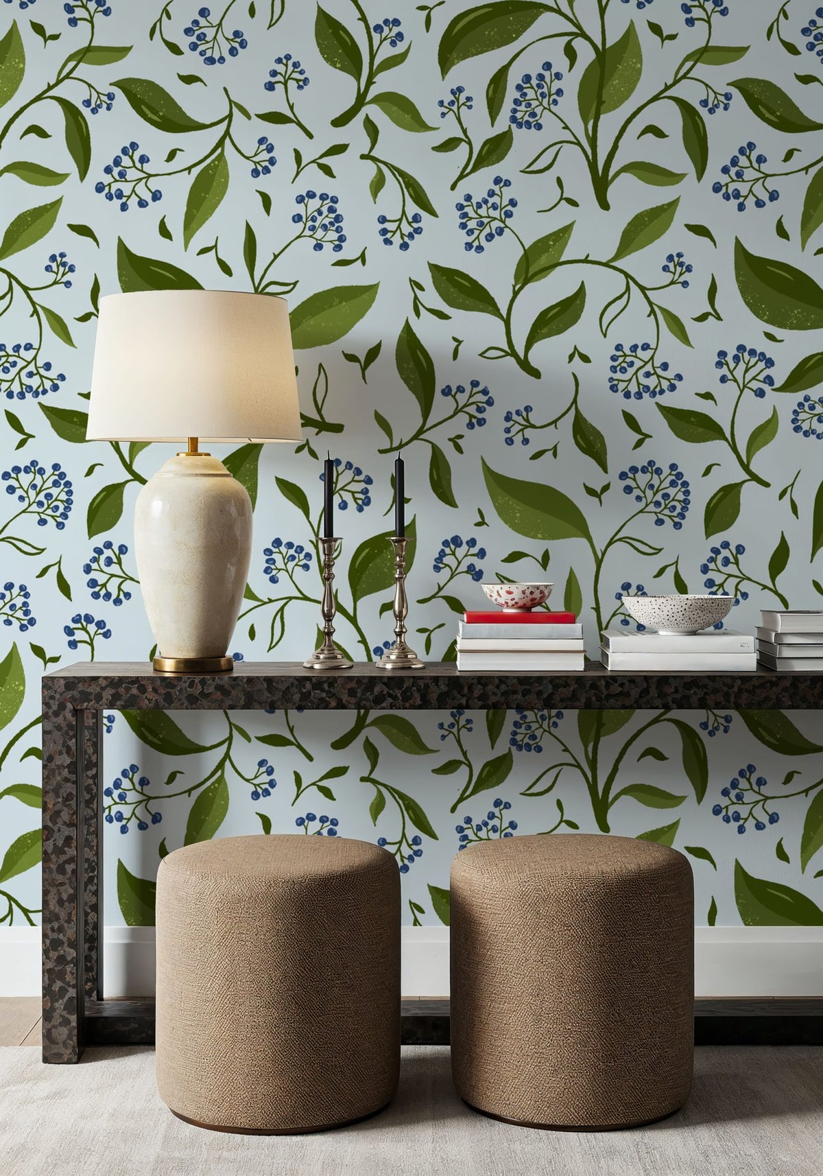 Winter Berries, Ice Blue Mural Wallpaper - room preview 02