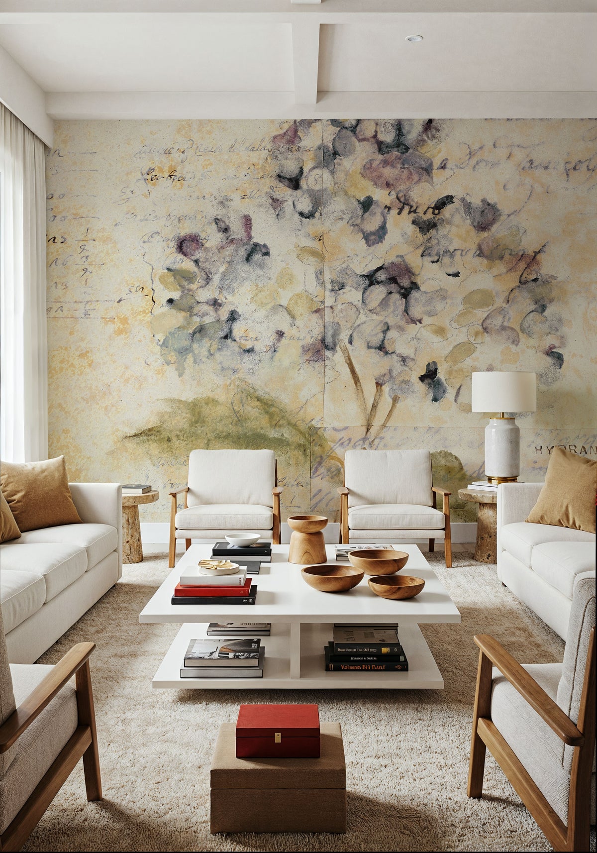 White Wash Hydrangea Mural Wallpaper - room preview 02