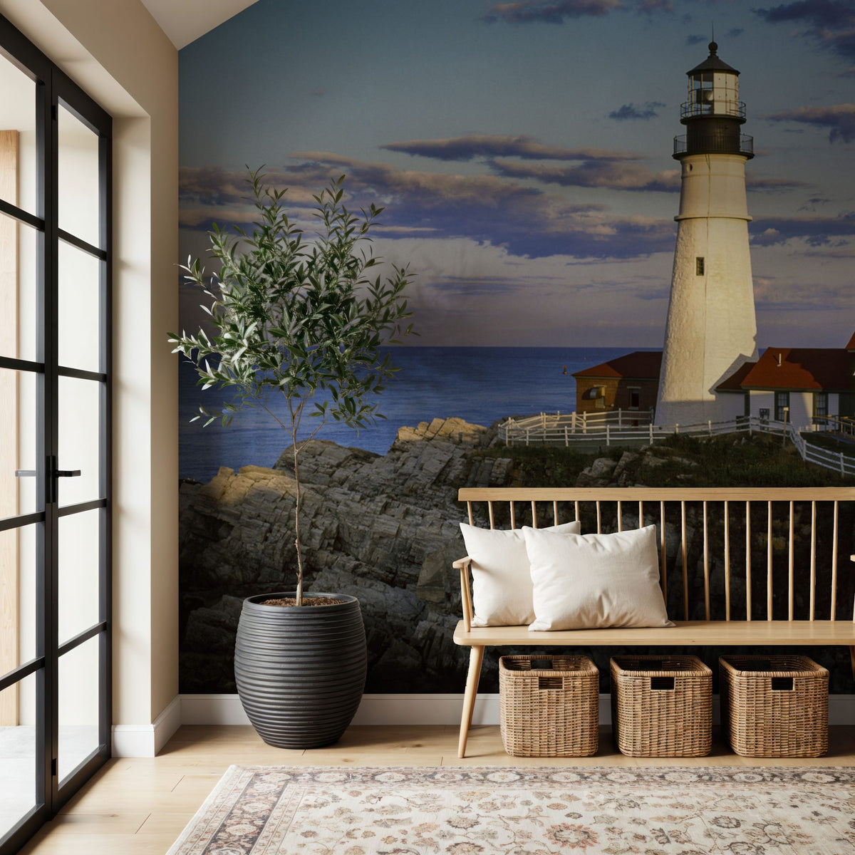Cliffside Lighthouse Retreat Mural Wallpaper - room preview 02