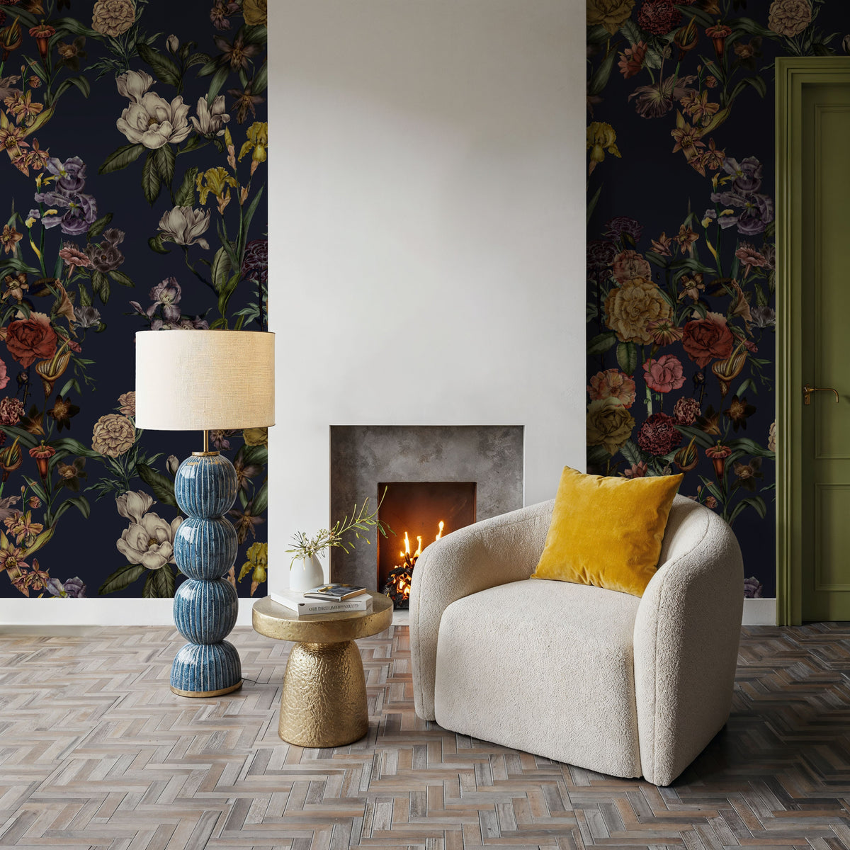 Floral Gaze, Midnight Mural Wallpaper - room preview 02