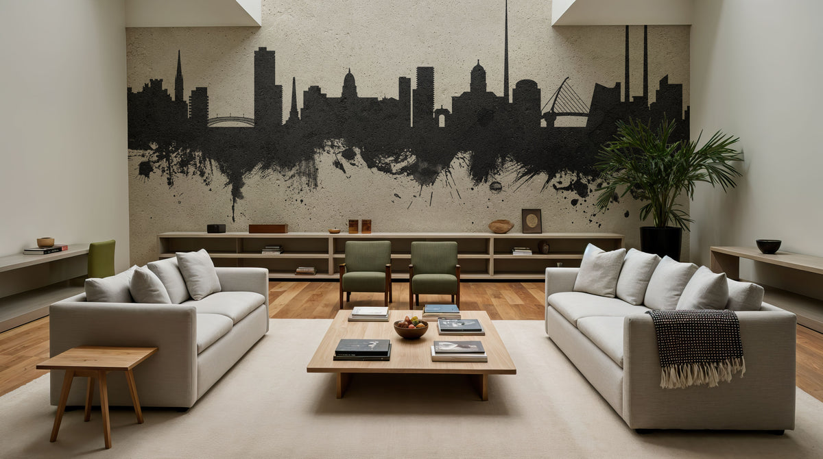Dublin Ireland Skyline Concrete Mural Wallpaper - room preview 02