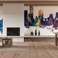 Milwaukee Wisconsin Skyline Blue & Bronze Mural Wallpaper - room preview 02