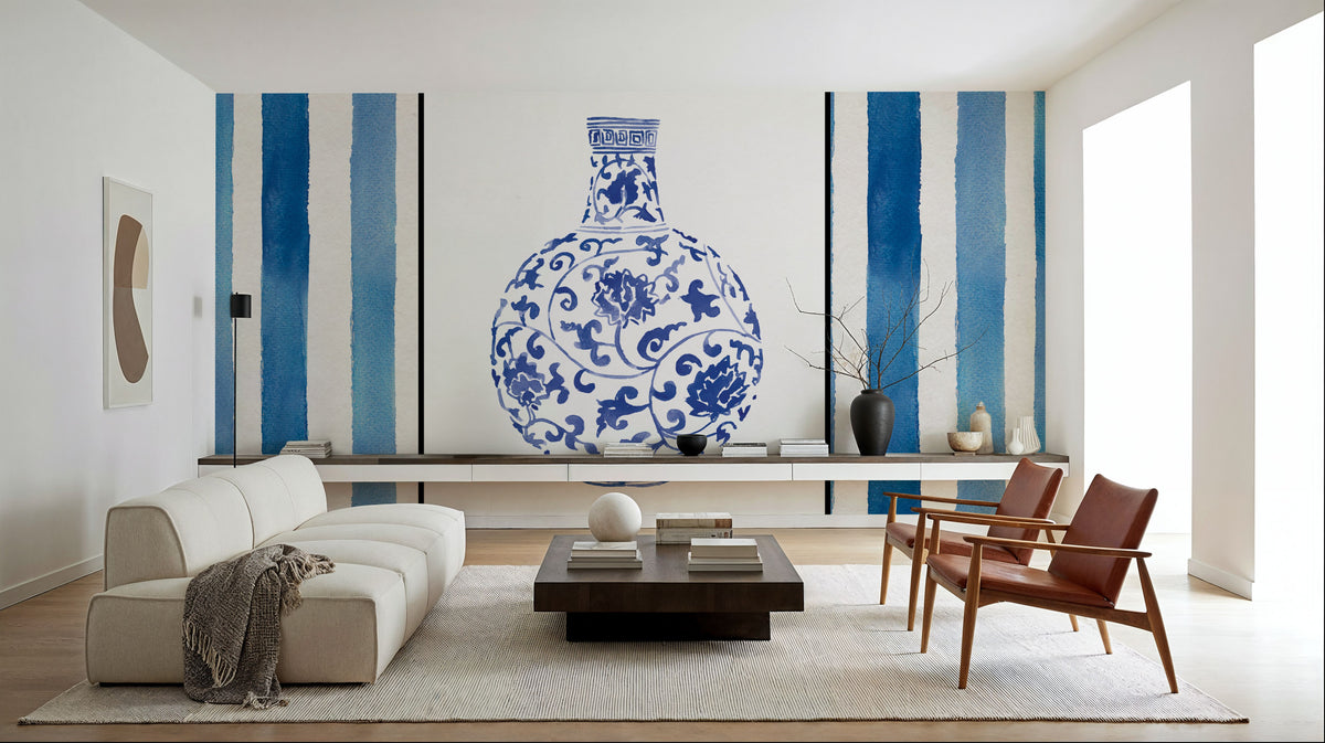 Chinoiserie Vase III Stripes Mural Wallpaper - room preview 02