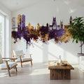 Kingston Upon Hull England Skyline Purple & Gold Mural Wallpaper - room preview 02