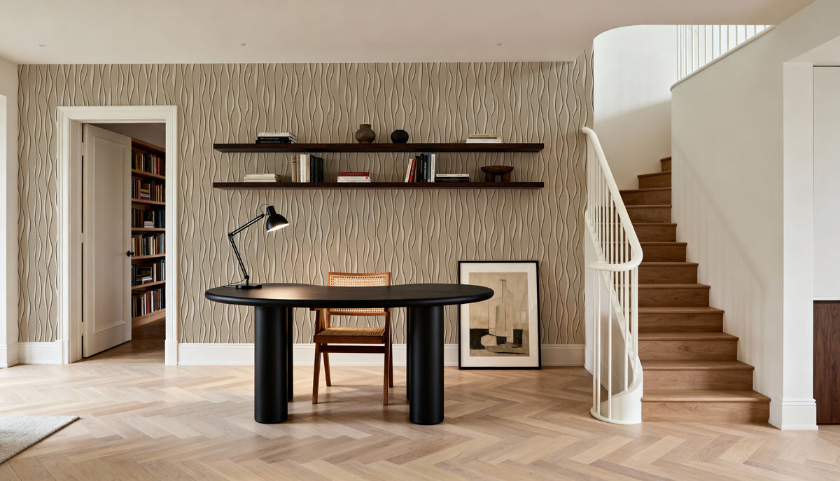 Swaying Lines, Beige Mural Wallpaper - room preview 02