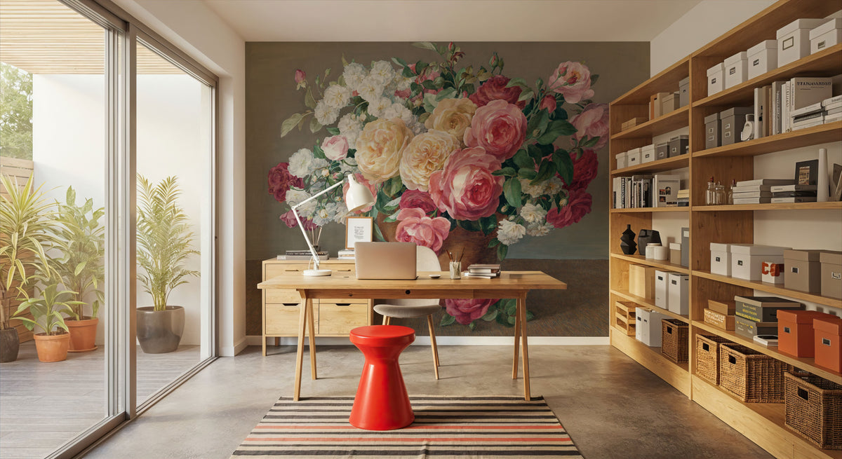 Antique Rose Bouquet Mural Wallpaper - room preview 02