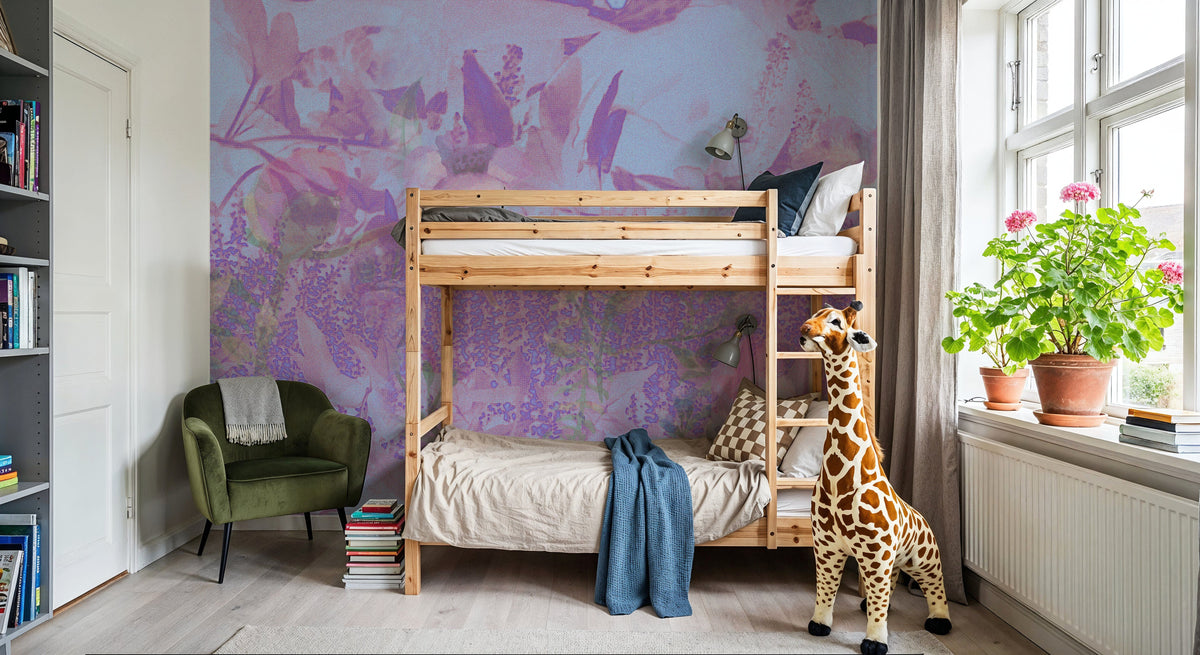 Dream Lupine, Washed Periwinkle Mural Wallpaper - room preview 02