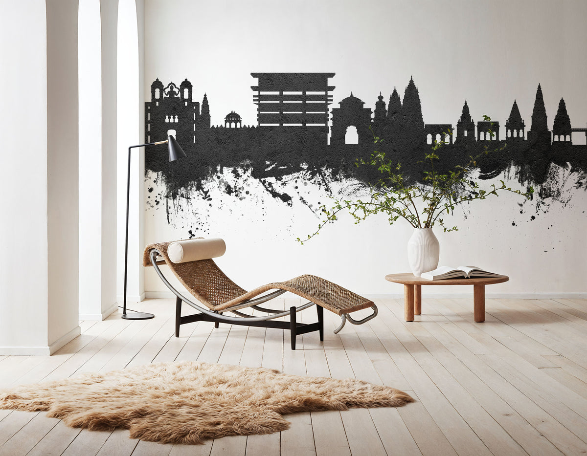 Pandharpur India Skyline Black & White Mural Wallpaper - room preview 02