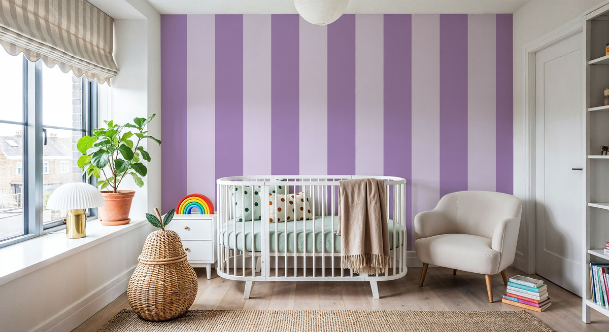 Circus Stripes, Purple on Purple Mural Wallpaper - room preview 02