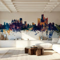 Detroit Michigan Skyline Blue & Bronze Mural Wallpaper - room preview 02