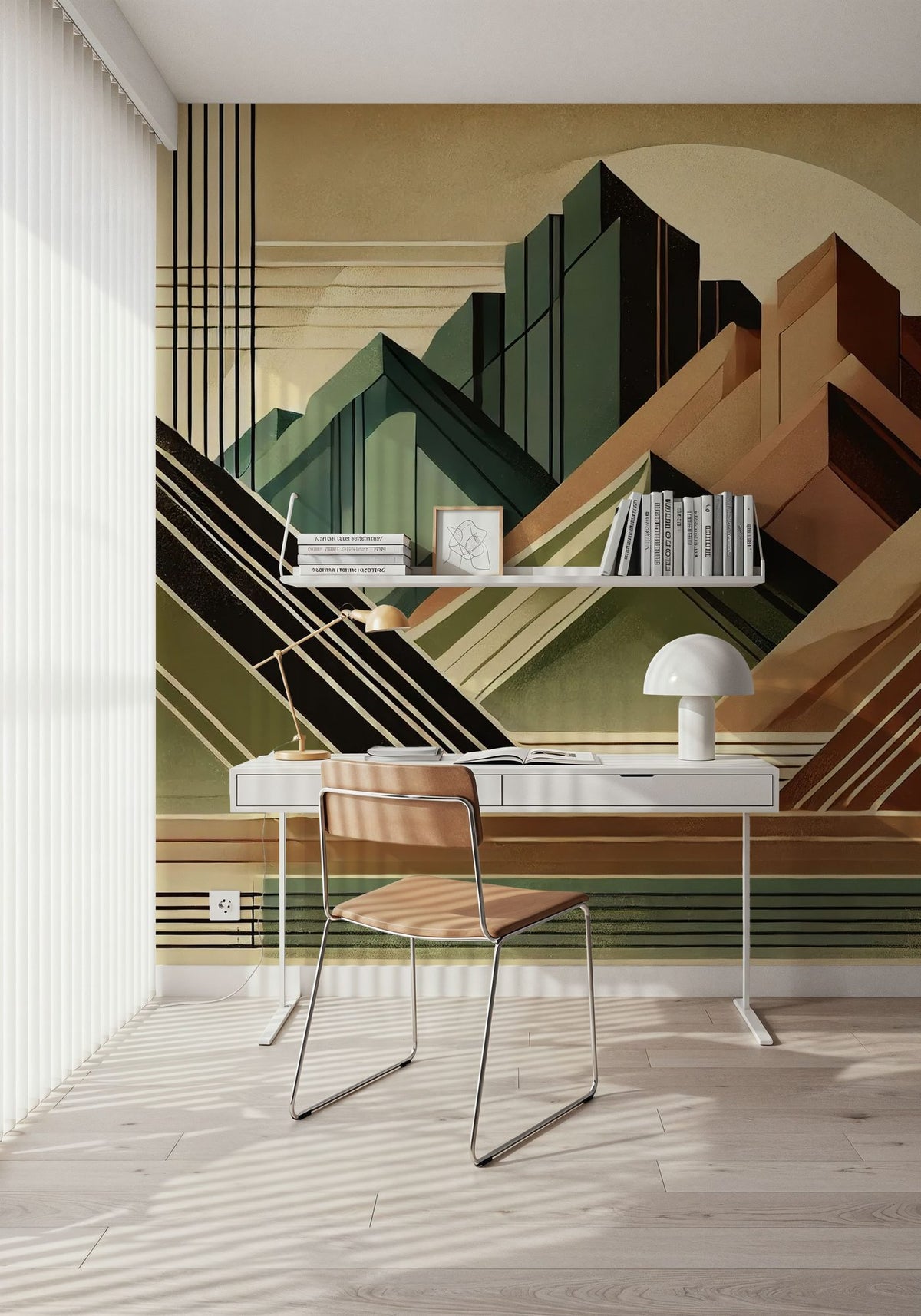 Elegant Art Deco Mountain Peaks Mural Wallpaper - room preview 02