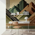 Elegant Art Deco Mountain Peaks Mural Wallpaper - room preview 02