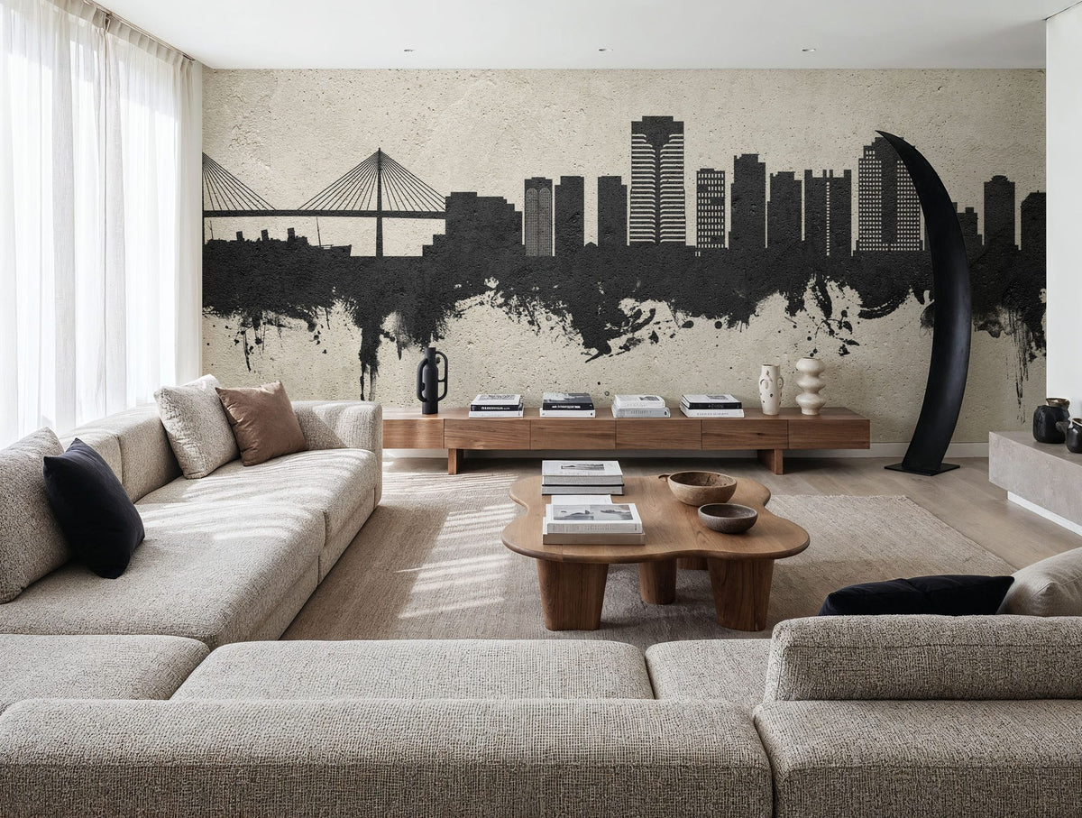Long Beach California Skyline Concrete Mural Wallpaper - room preview 02
