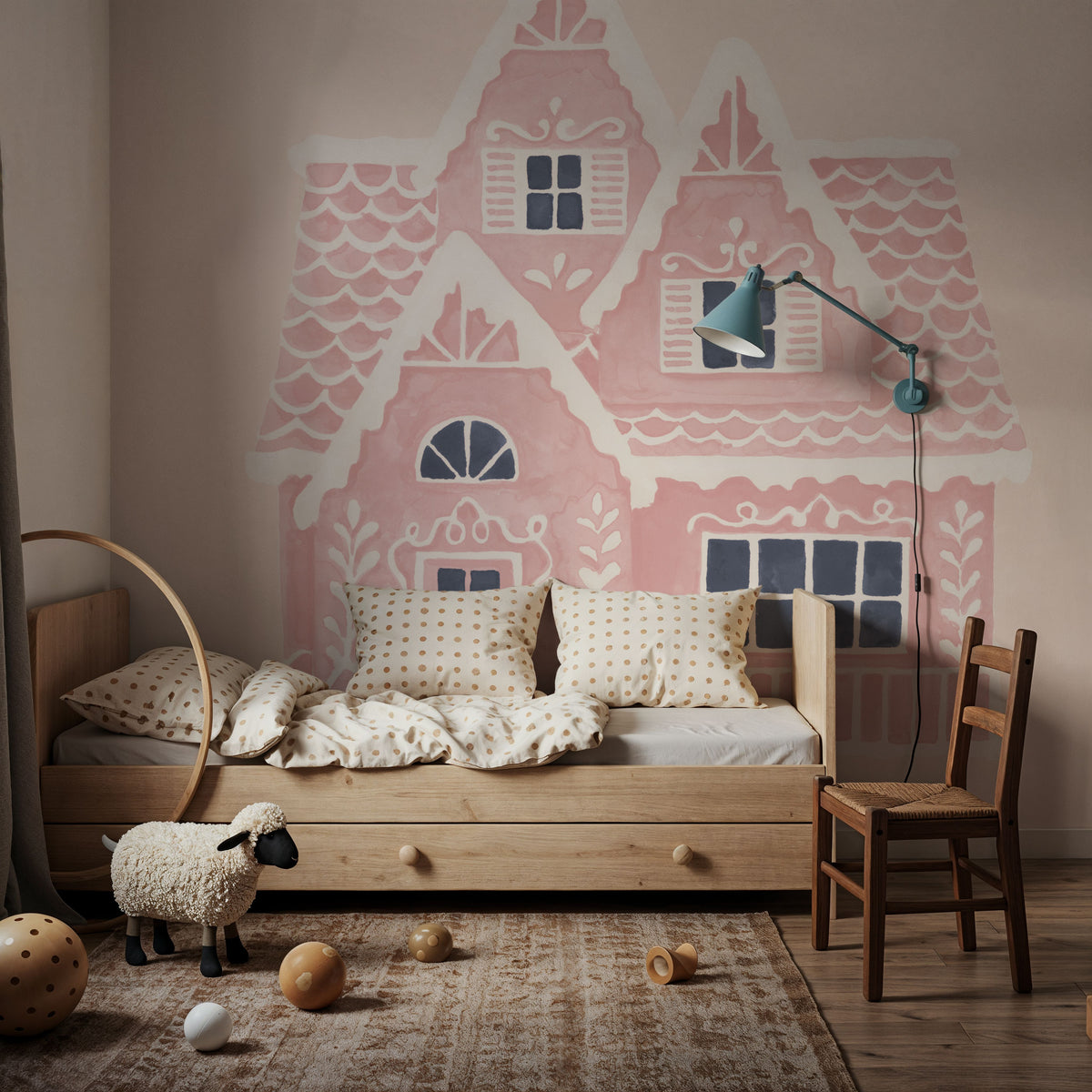 Gingerbread Dream House II Pink Mural Wallpaper - room preview 02