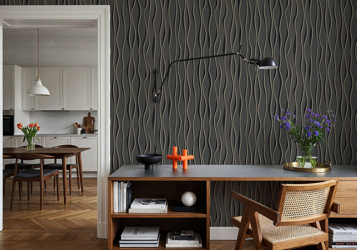 Swaying Lines, Coal Mural Wallpaper - room preview 02