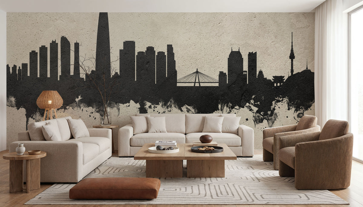 Seoul Skyline Concrete Mural Wallpaper - room preview 02