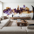Providence Rhode Island Skyline Purple & Gold Mural Wallpaper - room preview 02